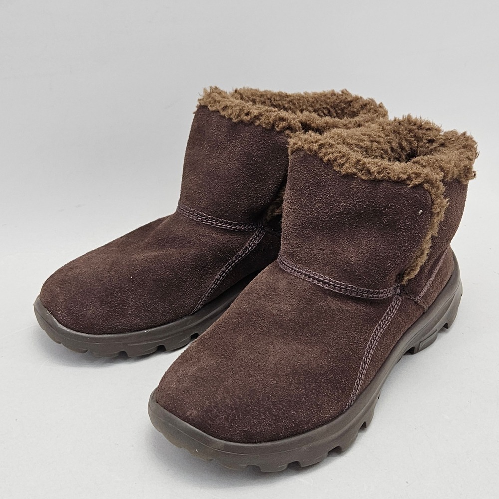 Skechers On-the-GO 13832 Womens 7 Chocolate Brown Suede Faux Fur Ankle Boots